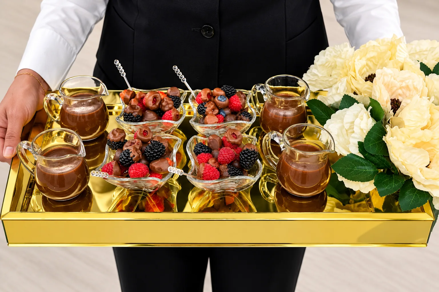 Chocolate coffee with chocolate fruits